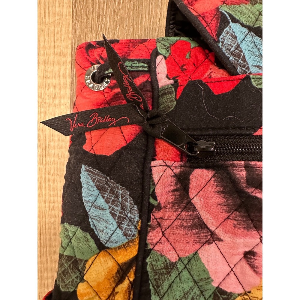 Vera Bradley Midnight Roses Quilted Cotton Backpack Floral Butterfly Black Bag - Picture 4 of 10